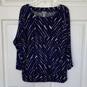 Chico's Travelers Geomertric Scoop Neck 3/4 Sleeve Pull-Over Blouse Size 0/US XS